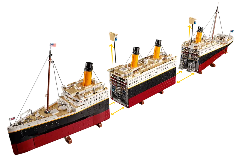 Official product image from LEGO of the LEGO Titanic 10294 in cross sections.