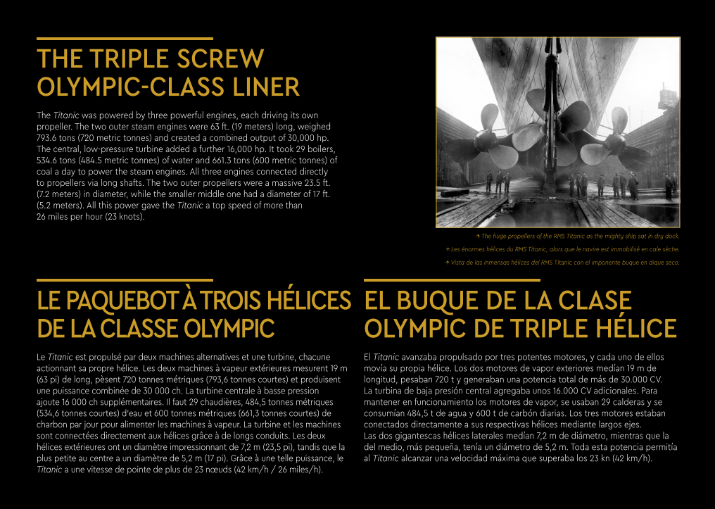 A picture from the manual of LEGO Titanic 10294 about the triple screw olympic-class liner giving historical information about the set.