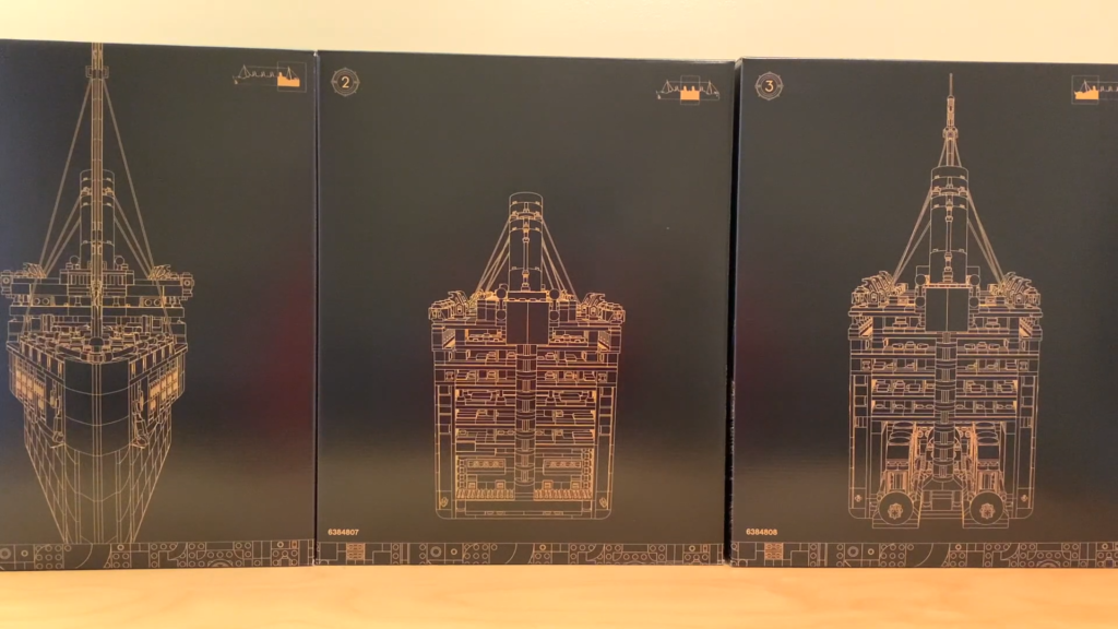 The 3 boxes inside the main box of LEGO Titanic 10294.